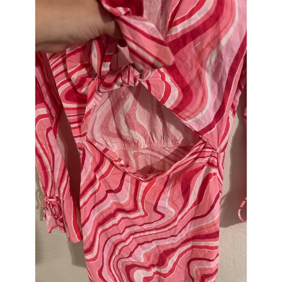 Zara Retro Cutout Linen Psychedelic 70’s Swirl Mini Dress - Picture 7 of 13